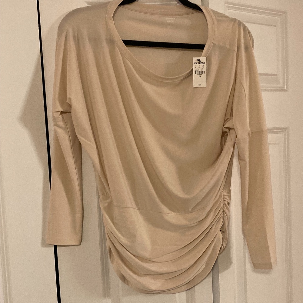 Express Cream relaxed ruched long sleeve